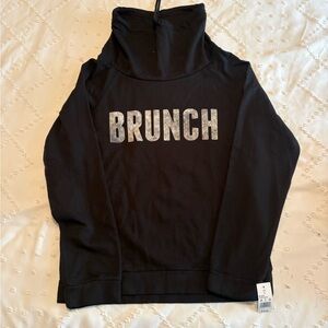 Black loose neck light sweatshirt with 'BRUNCH' Print